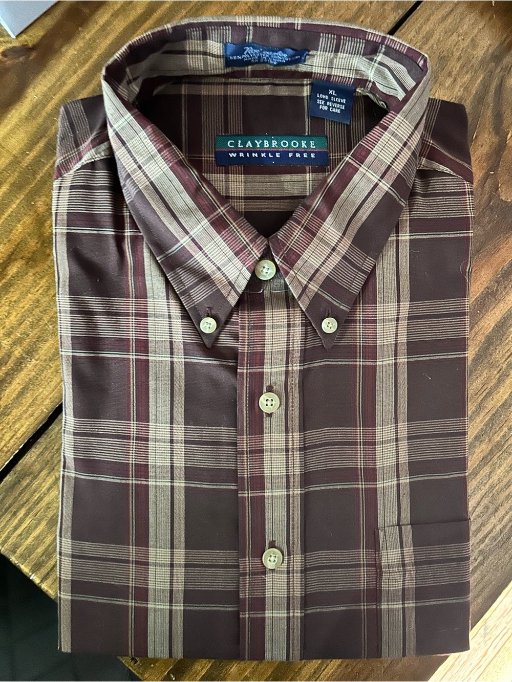 Claybrooke Men's Burgundy Plaid Button-Down Shirt
